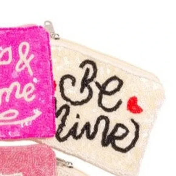 Seed Bead and Sequin "Be Mine" Hearts Zippered Coin Pouch - Picture 2 of 3
